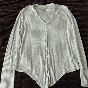 Heather Gray Button Down Tie Long Sleeve